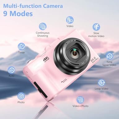 4K Digital Camera for Photography, 64MP Vlogging Camera for YouTube with 3" 180° Flip Screen, 18X Digital Zoom Point and Shoot Camara with 32GB Micro SD Card for Beginner (Pink) - Image 5