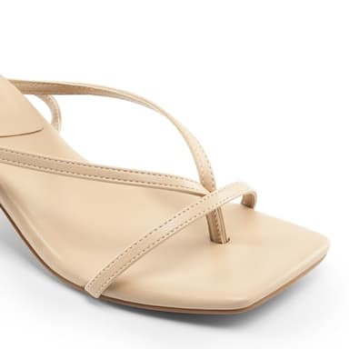 DREAM PAIRS Women's Kitten Low Strappy Lace Up Heels Open Square Toe Thong Ankle Strap Heels Sexy Fashion Comfort Dress Shoes Party Sylvestra Pumps Heeled Sandals,Size 9,Nude-Pu,SDHS2405W - Image 4