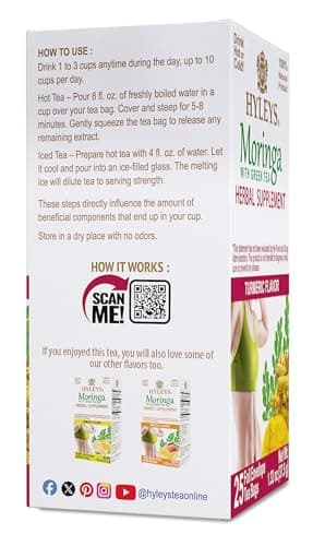 Hyleys Moringa Oleifera and Green Tea Turmeric Flavor - 25 Tea Bags (6 Pack - 150 Tea Bags Total) - Superfood Miracle Tree Tea with Dried Moringa Oleifera Leaves - Image 5