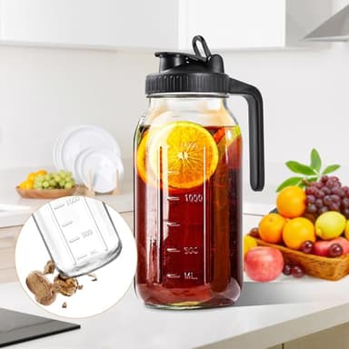 64oz Glass Pitcher with Lid, 2 Quart Mason Jar Pitcher with Lid and Spout, Wide Mouth Breast Milk Pitchers Glass Jug Sun Tea, Cold Brew Coffee Pitchers, Fridge Container for Water, Juice, Tea - Image 6