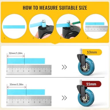 HOLKIE Office Chair Wheels 11x22mm Blue 3 Inch Desk Roller Blade Caster Replacement for Office, Rubber Rolling Wheels-Set of 5 for Hardwood Floors Gaming Chair Casters Smooth & Silence Gliding - Image 3