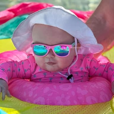COASION Bendable Flexible Polarized Newborn Baby Sunglasses with Silicon Strap for Infant Boys Girls Age 0-12 Months (Pink-Green/Blue Mirror) - Image 2