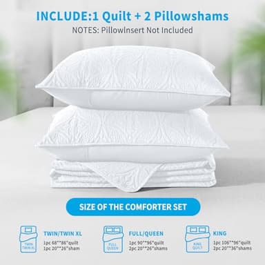 MASVIS Quilt Set Full Queen Size, Lightweight Quilted Microfiber Bedspread Coverlet for All Season, Classic Coin Pattern Quilts, Soft Bedding Set, 3 Piece (1 Quilt, 2 Pillow Shams) White - Image 5