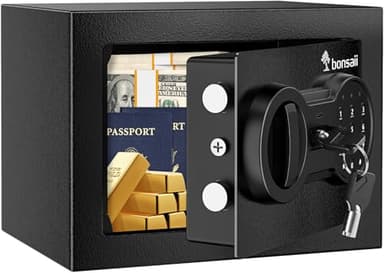 Bonsaii Safe Box with Electronic Keypad, Steel Security Lock Box with Key, 0.23 Cubic Feet, 9.06" W x 6.69" D x 6.69" H, Small Hidden Safe for Cash Jewelry - Image 1