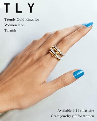TLY Stackable Gold Rings for Women 18K Gold Plated Interlocking Ring Stack Set Gold Silver Mixed Metal Statement Rings Waterproof Dainty Cubic Zirconia CZ Fashion Connected Band Thumb Ring Size 4-11 Christmas Gifts Stocking Stuffers - Image 4
