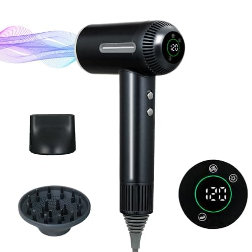 Hair Dryer,7 Temps&31 Modes.Intelligent Temperature Control,LCD Display,Self-Cleaning Mode,Facial Care Mode.1600W Ionic Blow Dryer.Low Noise Thermo-Control Hair Dryer with Diffuser and Nozzle - Image 1