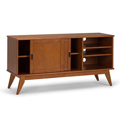SIMPLIHOME Draper SOLID HARDWOOD 60 Inch Wide Mid Century Modern TV Media Stand in Teak Brown For TVs up to 65 Inches, For the Living Room and Entertainment Center - Image 4