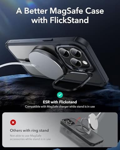 ESR for iPhone 14 Pro Max Case with Stand, Compatible with MagSafe, Full-Body Military-Grade Drop Proof Case with Built-in 9H+ Tempered Glass Screen Protector, Armor Series, Clear Black - Image 4