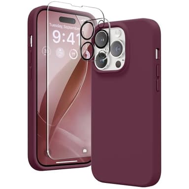 GONEZ for iPhone 14 Pro Case, Compatible with Magsafe, with Screen Protector + Camera Lens Protector, Soft Anti-Scratch Microfiber Lining, Shockproof Liquid Silicone Phone Cover, Wine Red - Image 1