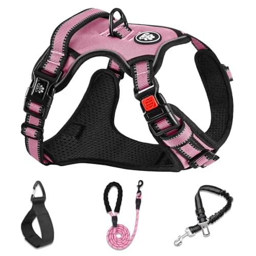 NESTROAD No Pull Dog Harness,Adjustable Oxford Medium Dog Harness with Leash,Reflective No-Choke Pet Vest Harness with Easy Control Soft Handle for Small Medium Large Dogs(M,Pink) - Image 1