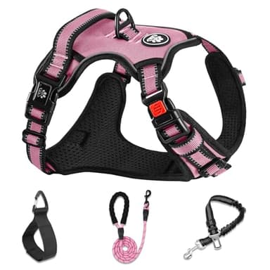 NESTROAD No Pull Dog Harness,Adjustable Oxford Medium Dog Harness with Leash,Reflective No-Choke Pet Vest Harness with Easy Control Soft Handle for Small Medium Large Dogs(M,Pink) - Image 1