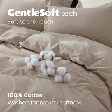 Bedsure 100% Washed Cotton Duvet Cover Queen Size - Frosted Almond Minimalist Cotton Duvet Cover Linen Like for All Seasons - GentleSoft™ Plain Simple Bedding, Frosted Almond, Queen, 90"x90" - Image 3