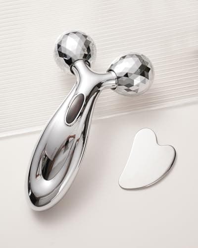 Stainless Steel Gua Sha & Silver Plated Plastic Face Roller Set, Facial Massage Tools, Facial Tool for Face Sculpting - Image 1