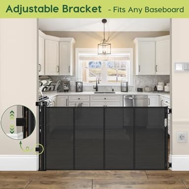 Reinforced 55" Wide Retractable Baby Gates with Reinforced Strips, Indoor/Outdoor Retractable Dog Gate for Doorway Prevent Bottom Drilling Through, No Bottom Bar Safety Mesh Baby Gate for Stair, Black - Image 8