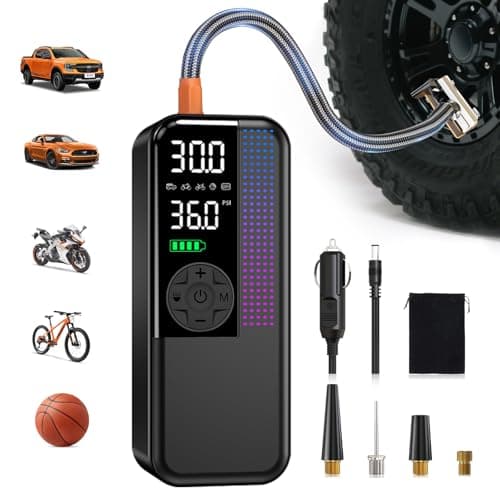 Tire Inflator Portable Air Compressor, 150 PSI Cordless Air Pump, Dual Power 6000mAh, 12V DC Car Plug, Fast Inflation 24L/Min, Auto Shut-Off, LED Light, 4 Preset Modes for Car, Bike, Motorcycle, Balls - Image 1