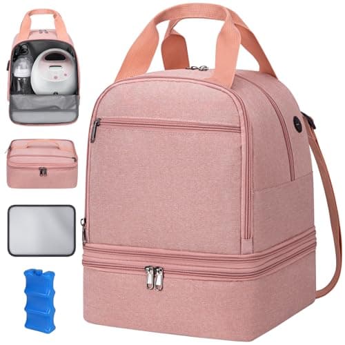 OCKLILY Pump Bag, Breast Pump Carrying Bags with Ice Pack & Waterproof Mat, Breast Pump Bag Compatible with Spectra S1 S2, Pumping Bags Milk Bottle Cooler for Work Travel Camping, Pink - Image 1