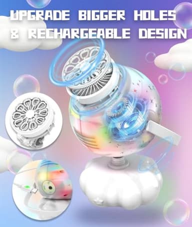 Rechargeable Bubble Machine, Bubble Maker for Kids with Colorful LED Light, Make Large Bubbles, 600mL Capacity - Outdoor Party Birthday Halloween Toys Gifts for Toddlers Ages 3+ Boys Girls - Image 4
