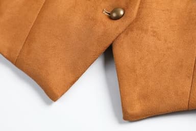 V VOCNI Women's Fully Lined 4 Button V-Neck Economy Dressy Suit Vest Waistcoat Suede Leather Khaki Medium - Image 4