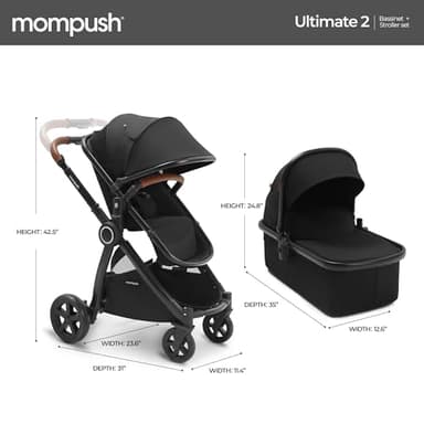 Mompush Ultimate 2 Baby Stroller for Infant and Toddler with Newborn Mode and Reversible Seat, All-Terrain Stroller with All-Wheel Suspension, Includes Car Seat Adapter and Large Storage Basket - Image 8