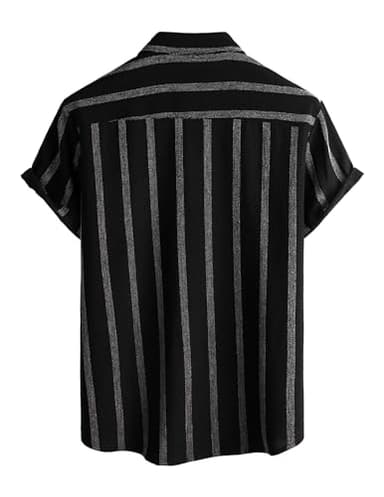 VATPAVE Mens Summer Striped Shirts Button Down Short Sleeve Vintage Beach Hawaiian Shirts with Pocket X-Large Black Vacation - Image 5