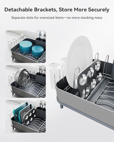 SUNLY Expandable Dish Drying Rack, Versatile Brackets for Pots & Pans, Space Saving Kitchen Drying Rack, Dish Racks for Kitchen Counter, Stainless Steel Dish Drainers with Extendable Spout, Gray - Image 3
