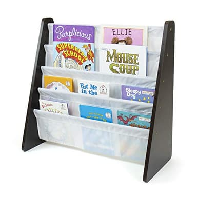 Humble Crew 4-Tier Kids Bookshelf, Espresso Wood/White - Premium Book Shelf for Kids Rooms with Four Deep Pockets - Toddler Sling Book Rack with Deep Sleeves, Nursery Bookcase Organizer - Image 4