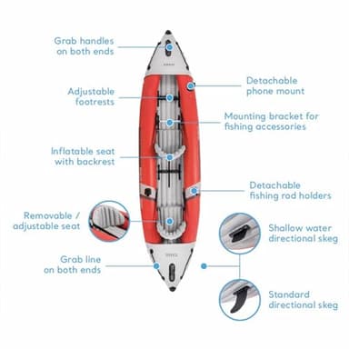 Intex 68309EP Excursion Pro K2 Inflatable Kayak Set: Includes Deluxe 86in Kayak Paddles and High-Output Pump – SuperTough PVC – Adjustable Bucket Seat – 2-Person – 400lb Weight Capacity - Image 4