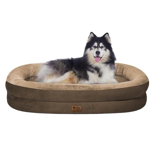 Orthopedic Waterproof Large Dog Bed: Memory Foam Washable Dog Bed with Bolsters - XXL Orthopedic Removable Cover for Medium Large Sized Pet - Non-Slip Bottom - Coffee - Image 1