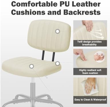 DUMOS Small Armless Home Desk Executive Chair with Low Back Lumbar Support, Height Adjustable PU Leather Computer Office Chair with 360° Swivel Wheels for Kids and Adults, Beige - Image 5