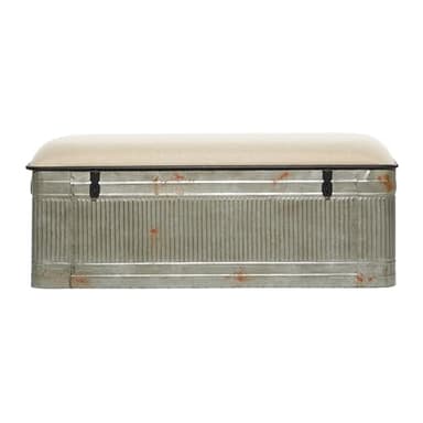 Deco 79 Metal Room Storage Bench Galvanized Entryway Bench with Cream Burlap Top, Bench 50" x 16" x 18", Gray - Image 19