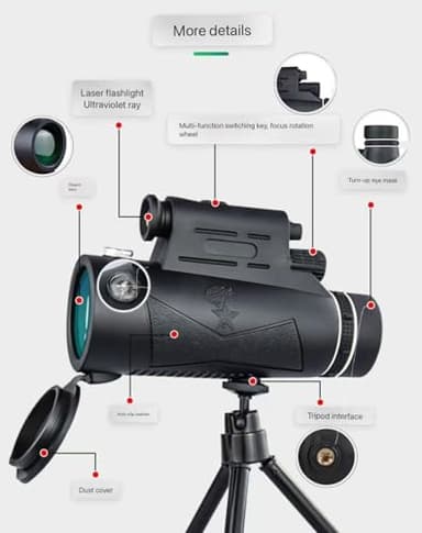 120X50 High Power Monocular Telescope for Adults – HD Starscope Monocular with Night Vision, Laser & UV Light – Waterproof Compact Spotting Scope for Bird Watching, Hunting, and Travel - Image 3