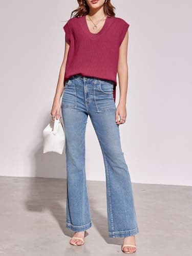 Saodimallsu Womens V Neck Sweater Vest Oversized Ribbed Knit Sleeveless Casual Loose Fit Pullover Tank Top Burgundy - Image 5