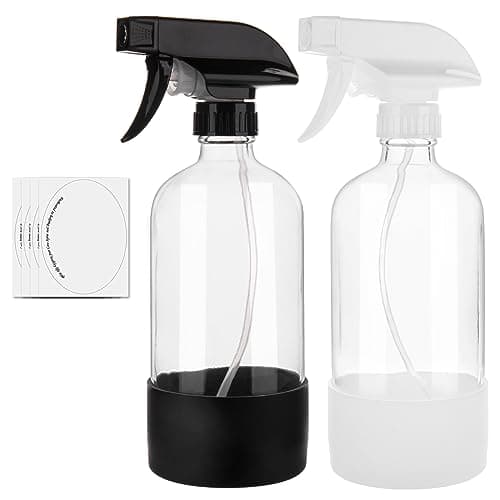 hmaimas Glass Spray Bottles for Cleaning Solutions, 16oz Reusable Clear Empty Mist Spray Bottle with Silicone Sleeve for Hair, Plants and Essential oils 2 Pack - Image 1