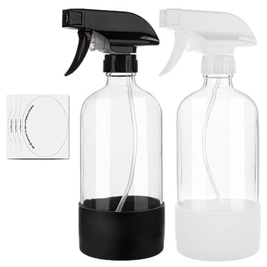 hmaimas Glass Spray Bottles for Cleaning Solutions, 16oz Reusable Clear Empty Mist Spray Bottle with Silicone Sleeve for Hair, Plants and Essential oils 2 Pack - Image 1