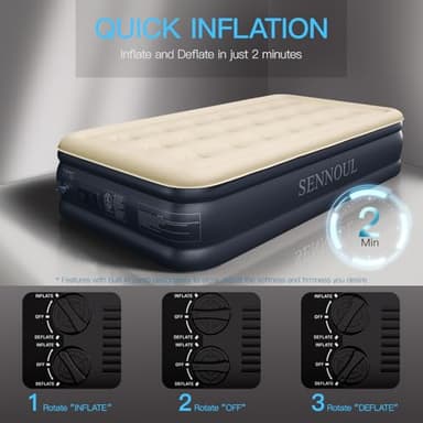 SENNOUL Twin Air Mattress with Built in Pump Raised,Upgraded Single Blow Up Bed,2 Mins Quick Self Inflatable/Deflation,18"/550lbs Max, Strong Support,No Leakage,No Odor,for Home,Guests,Camping,Travel - Image 3