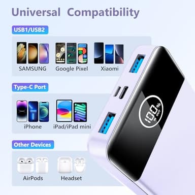 Portable Charger, 33800mAh Power Bank, 22.5W Fast Charging Battery Pack with USB C/USB A Output, Portable Phone Charger for iPhone 15/14/13 Pro Samsung Google Android Cell Phone etc(Purple) - Image 5