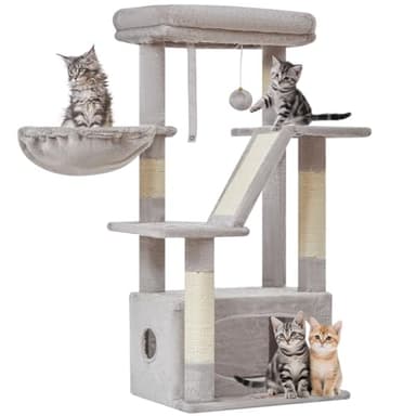Taoqimiao Cat Tree,38.2-Inch Cat Tower for Indoor Cats,Suitable for Kittens with Luxurious cat condo with Adjustable Baskets and Luxurious Perch Light Gray MS029SW - Image 1