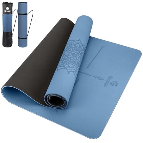Yoga Mat Non Slip TPE Thick Yoga Mat with Alignment Mark, Large Size 72"L x 32"W x 0.32"Th or 0.24"Th, Anti-Tear Exercise & Fitness Mat for Yoga, Pilates & Floor Workouts (Blue Black, Thickness-8mm) - Image 1