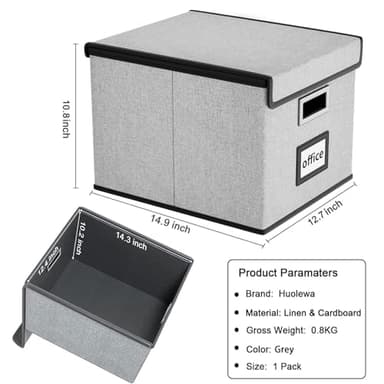 Huolewa Upgraded Portable File Organizer Box with Lid, Collapsible Linen Hanging Filing Storage Boxes with Plastic Slides, Decorative Home/Office Filing System Box for File and Folders Storage (Gray) - Image 6