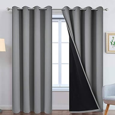Yakamok 100% Blackout Curtains 84 Inches Long, 2 Thick Layers Heat and Full Light Blocking Soft Thermal Insulated Drapes for Bedroom(52" Wide Each Panel, Grey, 2 Panels) - Image 1