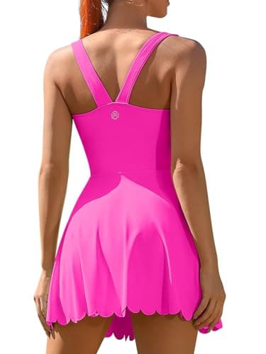 ATTRACO Women Tennis Dresses Athletic Workout Dresses Pink Golf Dress Scalloped Neckline Dress M - Image 2