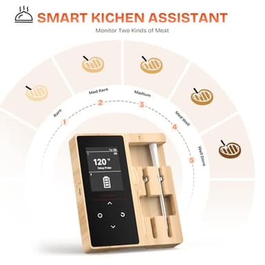 Smart Wireless Meat Thermometer with 2 Color-Coded Probes,Standalone Display Base, Accuracy ±1°F,Digital Bluetooth Thermometer for Cooking, Oven, Smoker, BBQ, Grill Real-Time Monitoring in App - Image 4