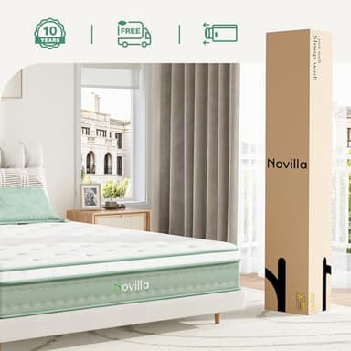 Novilla King Size Mattress, 10 Inch Hybrid Mattress in a Box, Gel Memory Foam & Individually Wrapped Pocket Coils Innerspring for Cozy Sleep, Pillow Top King Mattresses, Medium Firm & Motion Isolation - Image 7