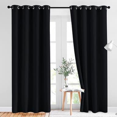 NICETOWN Halloween Black Out Curtains for Bedroom 84 inches Long - Light Reducing Thermal Insulated Solid Grommet Curtains/Panels/Drapes for Living Room (Set of 2, W52 x L84) - Image 1