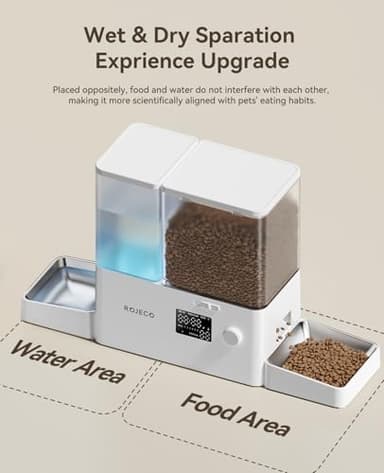 Rojeco 36Cups/8.5L Pet Automatic Cat Feeder and Gravity Water Dispenser,Stainless Steel Bowls 2-in-1 Set Large Capacity 5L Food Feeder and 3.5L Water Fountain for Cats,Pets,Small Dogs,Puppies,Kittens - Image 3