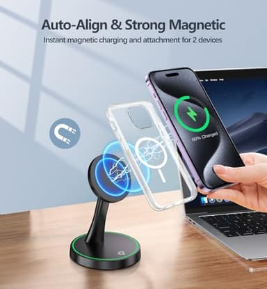 Magnetic Wireless Charger Stand 15W Fast Mag-Safe Charger for iPhone 17/17 pro/ 17 Air/ 17 pro max 16/15/14/13/12 Series Magnet Wireless Charging Station/Pad with Sleep-Friendly Light for AirPods - Image 6