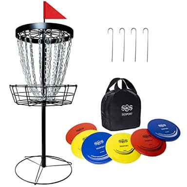 SGSPORT Disc Golf Basket with Discs | Portable Disc Golf Target with Heavy Duty 24-Chains Disc Golf Course Basket, Come with 6pcs Disc Golf Discs with Carry Bag - Image 1