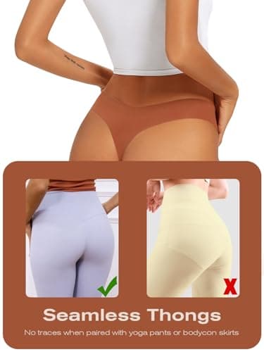 tichers Seamless Thongs for Women No Show Thong V-waisted Stretch Breathable Sexy Panties Underwear 6 Pack - Image 3
