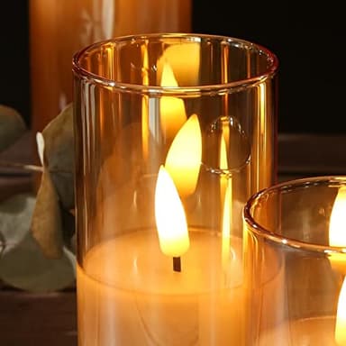 Eywamage 5 Pack Gold Glass Flameless Candles with Remote, Flickering Slim Tall LED Pillar Votive Candles Battery Included - Image 7