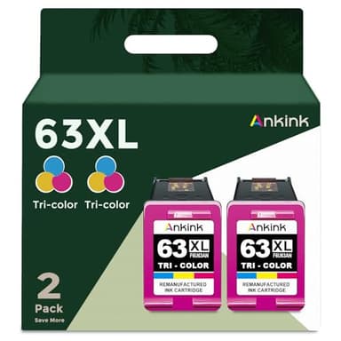 63XL Ink Cartridges Replacement for HP 63 XL (Color 2-Pack) Work with HP63 3830 4650 4652 4655 5200 5252 5255 5258 4520 4512 1112 2132 3630 3632 4511 4510 3833 3634 2130 Printers 2 Tricolor - Image 1